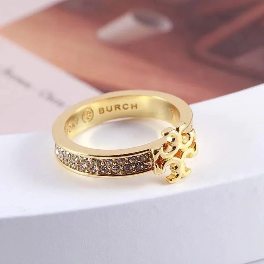 Tory Burch Gold Crystal-Embellished Ring